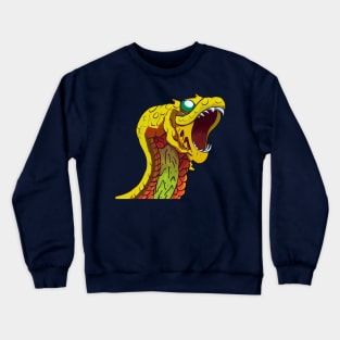 Yellow and red snake head with sharp fangs and sapphire green eye Crewneck Sweatshirt